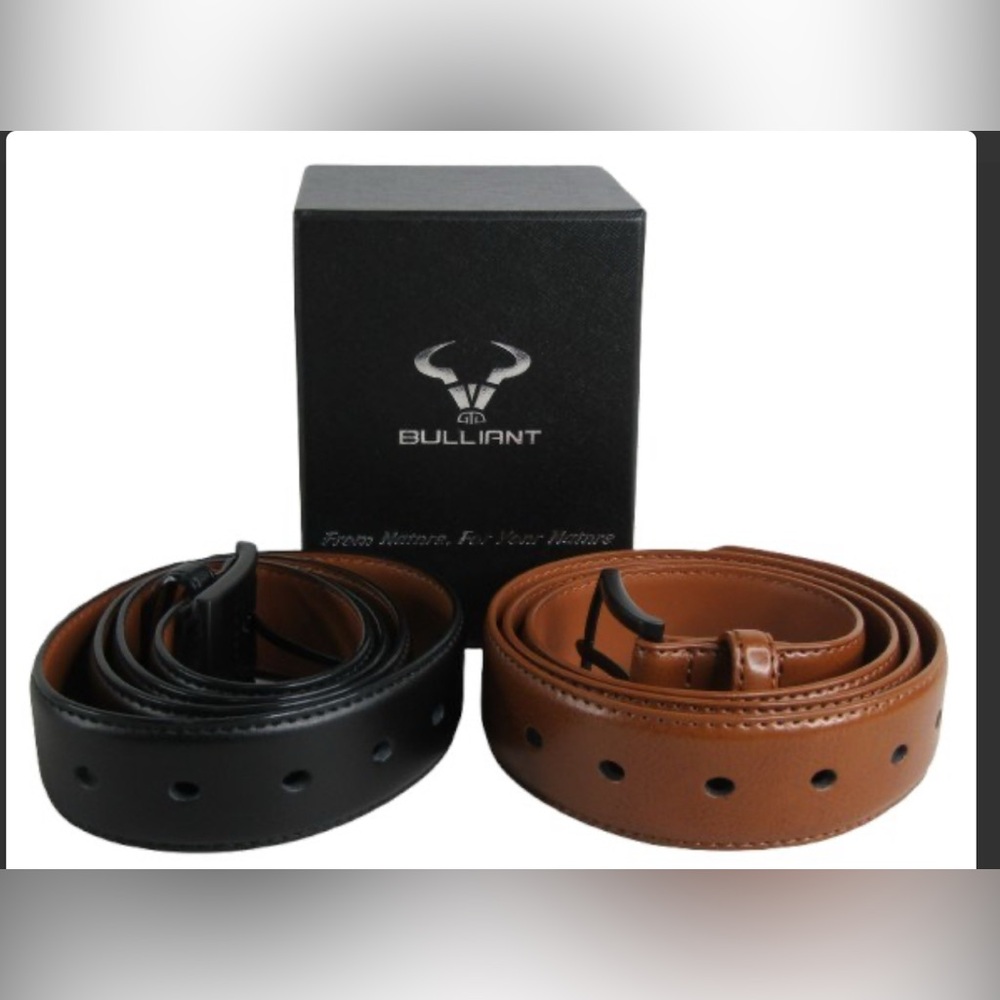 Set of 2 Men's Bulliant Leather Belts Black & Brown size 38